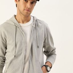 Kook N Keech Men Grey Solid Pure Cotton Hooded Sweatshirt-image-23