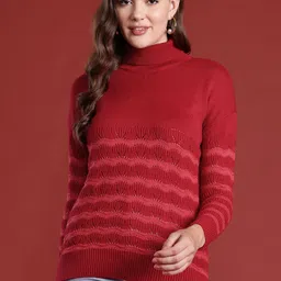 all about you Acrylic Open Knit Striped Pullover-12
