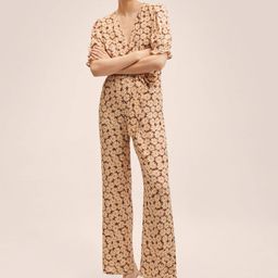 MANGO Women Cream-Coloured & Brown Floral Printed Basic Jumpsuit-picture-13