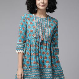 Amirah s Printed Pure Cotton Tunic with Lace Detail-image-8