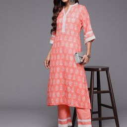 Libas Floral Printed Regular Sequinned Kurta with Trousers-image-25