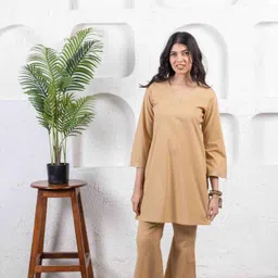 INAAYA JAIPUR Pure Cotton V-Neck Tunic With Palazzos Co-Ords-image-74