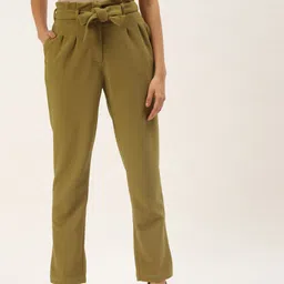 Zastraa Women Mustard Yellow Solid Slim Fit Peg Trousers-image-81