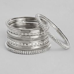 Peora Set Of 16 Silver-Plated Oxidised Alloy Bangles image 3