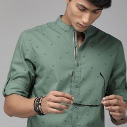 Roadster Men Sea Green & Black Regular Fit Printed Sustainable Casual Shirt-picture-13