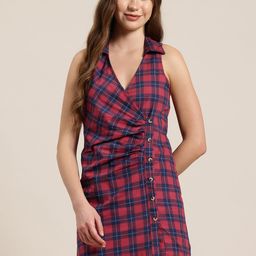 HERE&NOW Checked Ruched Sheath Mini Dress-image-59