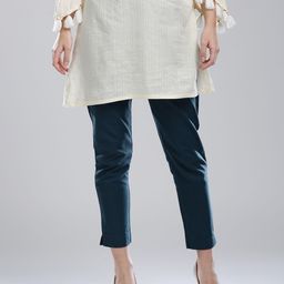 W Women Teal Blue Solid Casual Trousers-image-27