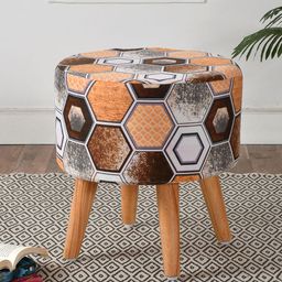 RIANCE CREATIONS Orange Printed Ottoman With Wooden Legs-49