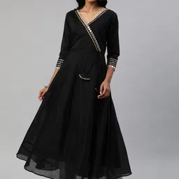 Inddus Women Black Mirror Embellished Anarkali Kurta-image-28