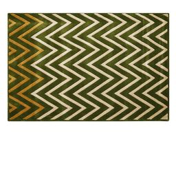 PRESTO Green & Beige Printed Hand Tufted Wool Anti-Skid Carpet image 2