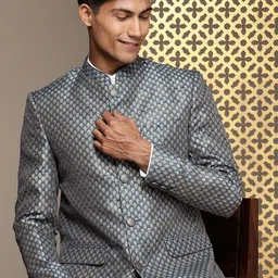 House of Pataudi Woven Design Ethnic Motifs Jashn Bandhgala Blazer-image-27