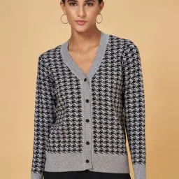 Annabelle by Pantaloons Grey Jacquard Pattern Cardigan-image-58