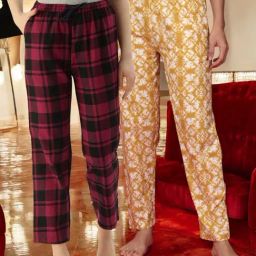 Kryptic Mustard & Maroon Cotton Relaxed Fit Printed Lounge Pants - Pack of 2-image-77