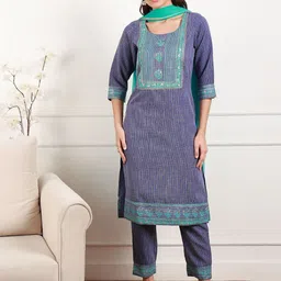 DUMMY SHAPE Floral Embroidered Gotta Patti Straight Kurta With Trousers & Dupatta-image-79