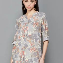 Melange by Lifestyle Grey Floral Print Shirt-image-61