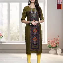 HERE&NOW Selection Of 3 Geometric Printed Round Neck Straight Kurtas-87