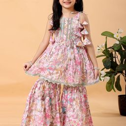 MASTARANG Girls Floral Printed Kurta with Sharara-image-1