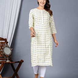 k d fab Floral Printed Round Neck Pure Cotton Straight Kurta-image-64