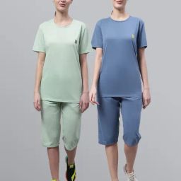Vimal Jonney Dark Grey & Light Green T-Shirt With Capris - Pack of 2-image-60