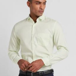 Peter England Elite Green Cotton Regular Fit Shirt-image-8