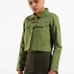 Campus Sutra Olive Cotton Regular Fit Jacket-picture-34