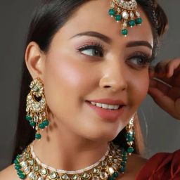 Priyaasi Green & Golden Necklace, Earring & Maang Tikka Set-9