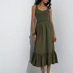 LOV by Westside Olive Cotton-Blend Tiered Dress-image-57