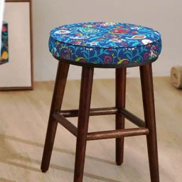 Chumbak English Paisley Dark Blue Wood Cafe Stool-image-98