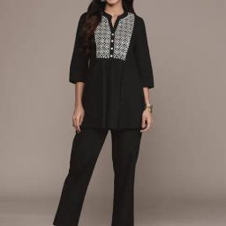 Anubhutee Black Embellished Pure Cotton Tunic & Pant Set-image-2