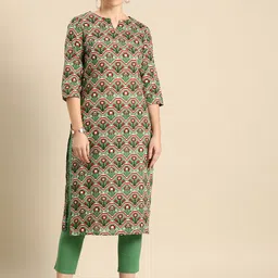 Anouk Women Green Ethnic Motifs Printed Pure Cotton Kurta with Trousers-picture-25