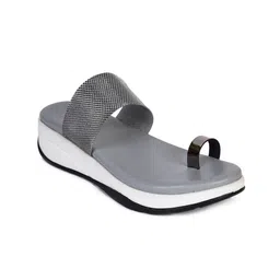 Ajanta Women Silver-Toned Textured One Toe Flats-image-28