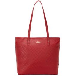 Lavie Emb Pavo Red Textured Large Tote Handbag-image-4