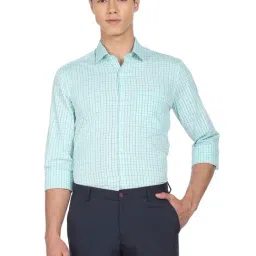 Arrow Green Cotton Slim Fit Checks Shirt-picture-6