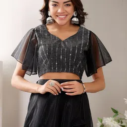 Frolic Rolic Embellished Sweetheart Neck Net Blouse-image-13