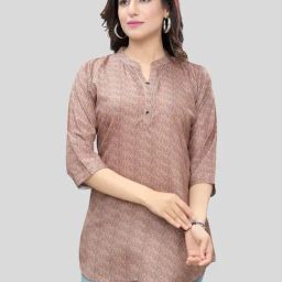 Saree Swarg Brown Printed A Line Short Kurti-image-2