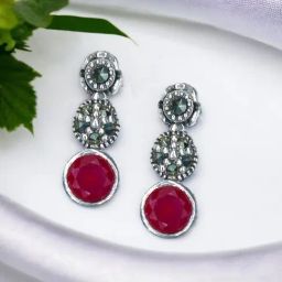 Taraash 92.5 Sterling Silver Colorful CZ Drop Earrings-image-46