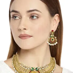 Zaveri Pearls Traditional Pearls Drop Gold Look Necklace & Earring Set-ZPFK14-image-33