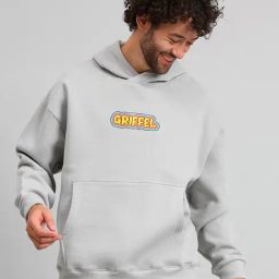 GRIFFEL Steel Grey Loose Fit Graphic Print Oversized Hooded Sweatshirt-picture-46