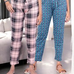 Kryptic Blue & Peach Cotton Relaxed Fit Printed Lounge Pants - Pack of 2-image-101