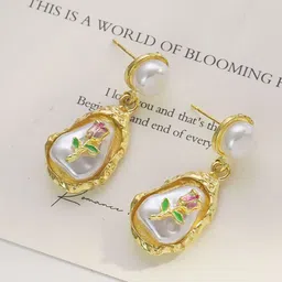 DIVASTRI Gold Plated Artificial Stones Studded Floral Korean Drop Earrings-21