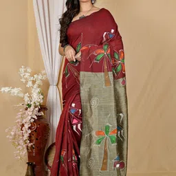 PuJoy Floral Zari Pure Cotton Printed Taant Saree-image-91