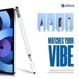 elfora 4-in-1 High Precision Universal Capacitive Stylus Pen for Touch Screens with Pen Functionality | Lightweight Aluminum Body | Fine Point Disc Tip | Compatible for iOS, Android & Windows (White) image 5