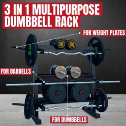 KENIT Heavy-Duty Multi-Purpose Dumbbell Rack, Plate Stand and Bar Holder (Black) image 2