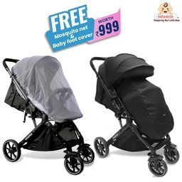 Infantso GlideX Premium Baby Stroller / Pram, Reversible Handle, One-Hand Fold and 360° Rotating Wheels,, Travel Friendly, 5 Points Safety Harness, Extendable Canopy, Multilevel Recline, Adjustable Footrest, Easy Fold, Shock Absorption Wheels, for babies 0 to 3 years ( Black ) image 2
