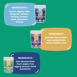 littlefingers LITTLE FINGERS Assorted Sugarfree Laddo Premix Combo With Oats DryFruit Laddoo, Ragi Chocho Oats Ladoo, And Sattu Almonds Instant Laddos | Healthy snacks desserts for festivals | 150 x 3 Grams image 3