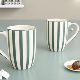 The Earth Store Grey Stripe Coffee Mug - 420ml Each Capacity, Microwave and Dishwasher Safe, Ceramic Coffee Mug for Every Occasion (Set of 2) image 1