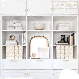 BLU MONACO Decorative Foldable Magazine Storage Boxes for Desk Set of 4 with Gold Floral Pattern and Gold Label Holder - Ideal Book Boxes or Vertical File Organizer Make Bookshelf Organization Easy image 4
