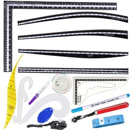 Artonezt Multifunctional French Garment Drawing Tailor Design Ruler Sewing Sleeve Scale Measuring Curve Ruler Set Patchwork Pattern Making Quilting Tools Set of 16 image 1
