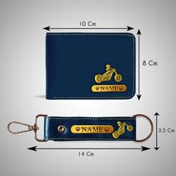 the unique gift studio Customized Personalized Wallet Set With Name Printed | Leather Wallet Keychain Combo | Customized Gift For Men | Blue image 2