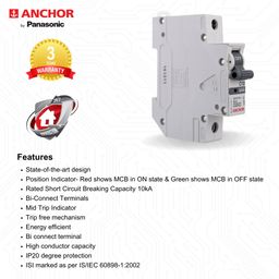 Anchor by Panasonic UNO 10 Amp Single Pole C Curve MCB | ISI Marked Single Pole 10A Miniature Circuit Breaker (98002) image 3